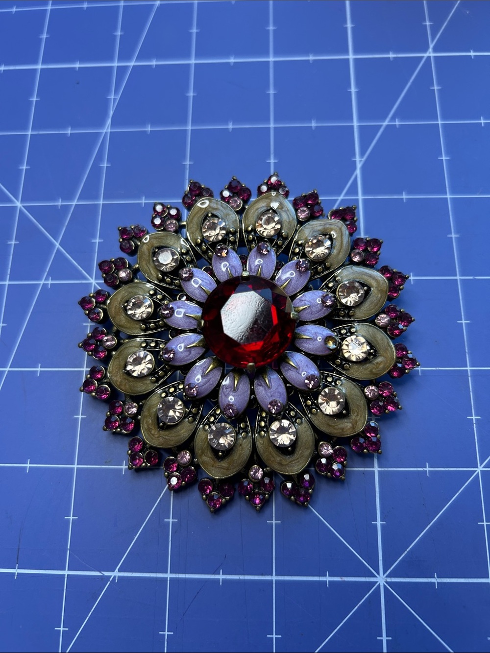 Vintage brooch 1960 collectible multi stone statement brooch 7 layers of beauty